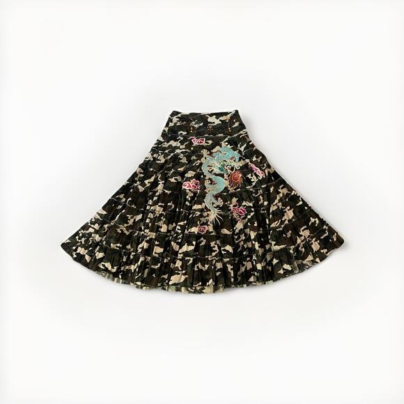 Miss Me Dresses & Skirts - Miss Me Camo Camoflauge Tiered Embroidered Maxi Skirt Dragon Embroidered Y2K Sm